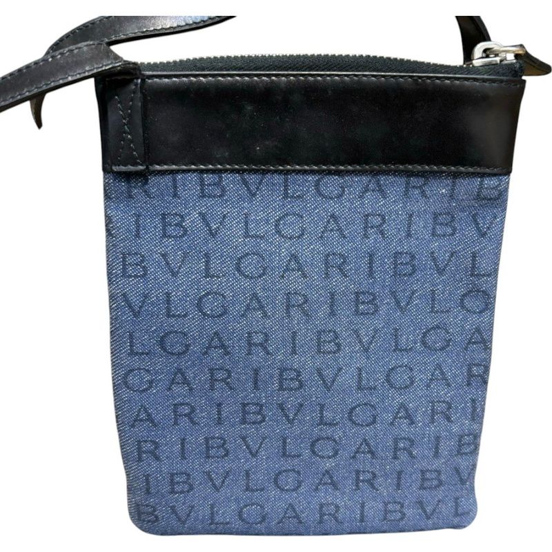 Bvlgari ⑤ 21528 Flat Pouch Souhlder Strap Unisex Indigo