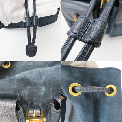Gucci Backpack Daypack 003.58.0016 Bamboo Suede Leather Navy Gold Hardware