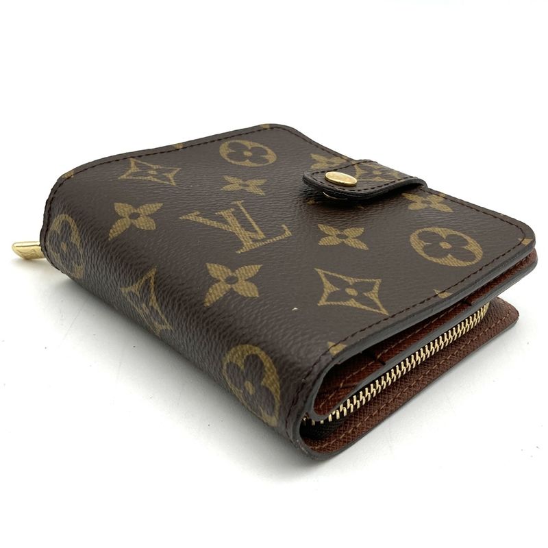 Louis Vuitton M61667 Compact Zip Wallet Brown Monogram Bifold Wallet Ladies Men