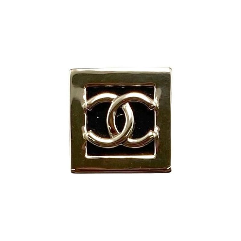 Chanel Earring Square Shape Coco Mark Gold Black Chanel