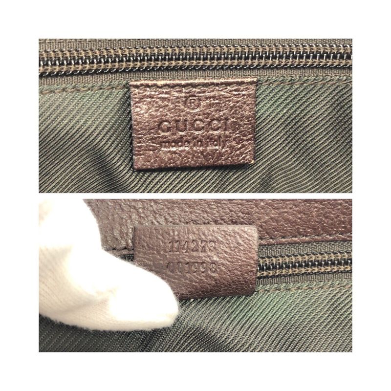 Gucci Beige Brown Silver Hardware GG Canvas/leather 114273 Shoulder Bag Women