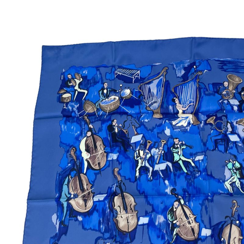 Hermes Carre 90 Large Silk Scarf Concerto Blue