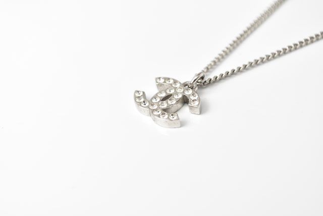 Chanel Necklace Pendant Chanel Coco Mark CC Rhinestone Silver White 230902