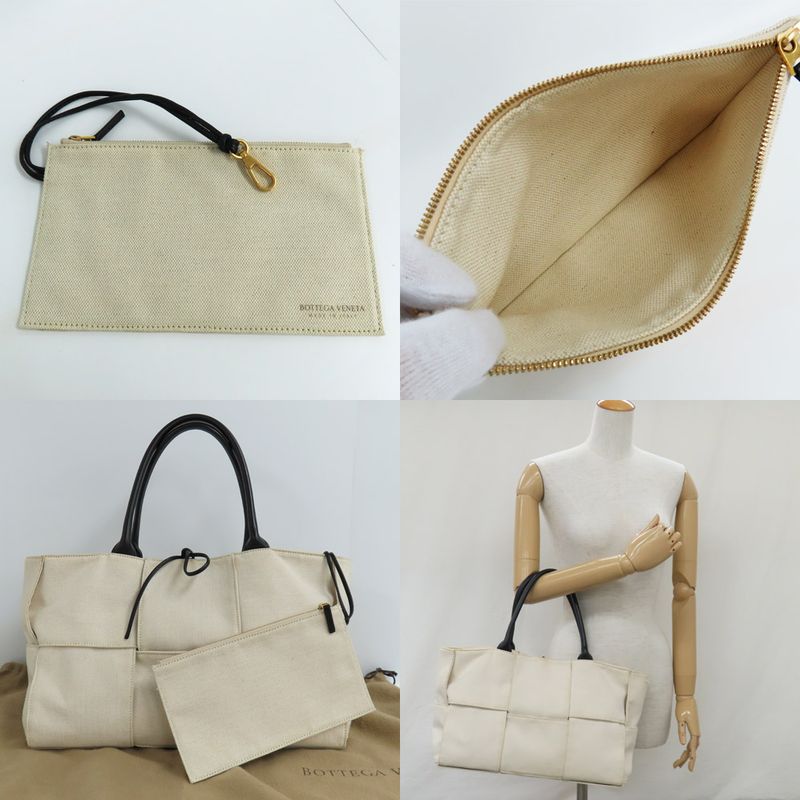 Bottega Veneta Arco Medium Tote Bag Intrecciato Beige White Canvas