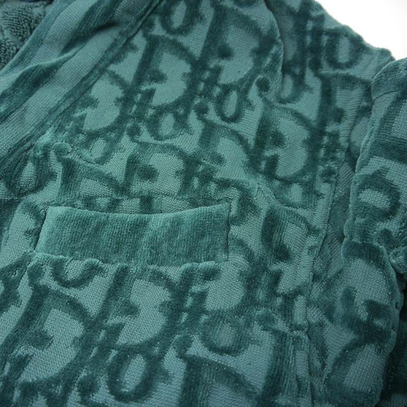 Dior Oblique Pile Gown Coat M Green Bathrobe