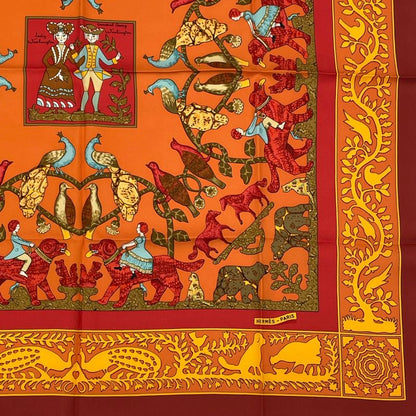 Hermes Carre 90 Early America Scarf With Animal Print Of The Good Old USA Silk