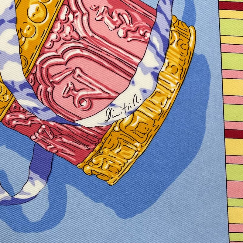 Hermes Carre 90 Prieres AU VENT Prayer In The Wind Silk Scarf Blue