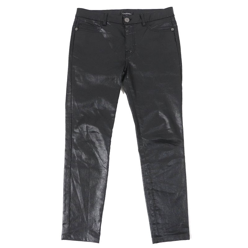 CHANEL P50636 Coco Mark Button Coated Pants Blackish 40 Genuine