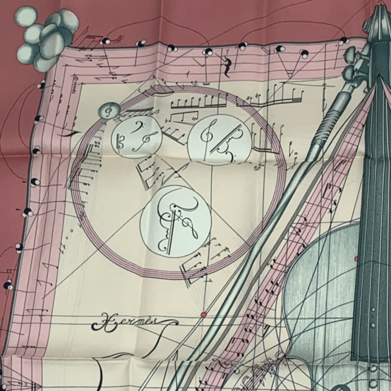 Hermes Scarf Carre 90 Music Played By Spheres La Musique Des Spheres Pink 100%