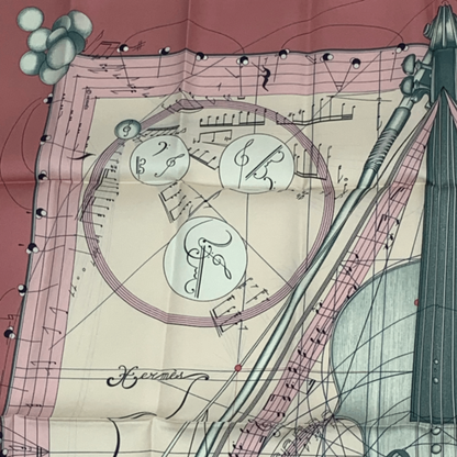 Hermes Scarf Carre 90 Music Played By Spheres La Musique Des Spheres Pink 100%
