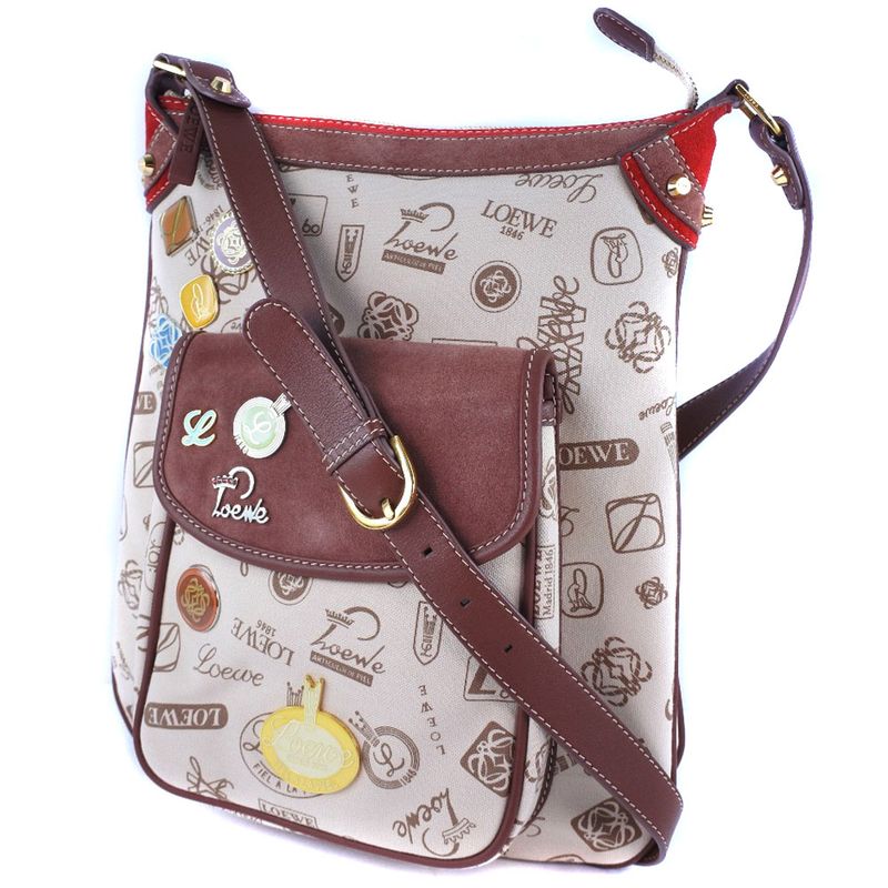 Loewe Pin Badge Suede Brown Women's Shoulder Bag