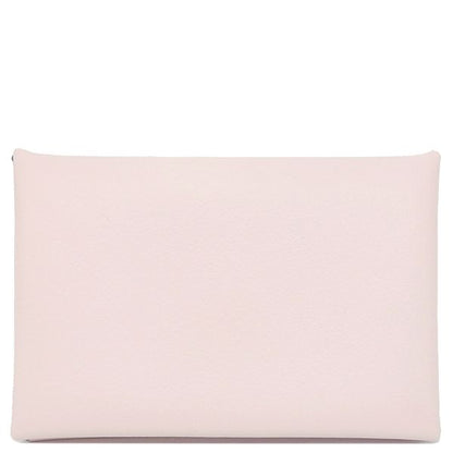 Hermes Card Case Calvi Evercolor Mauve Pale Silver Hardware U Engraved [box