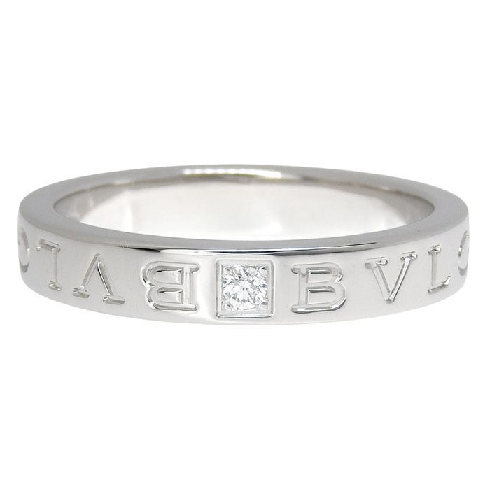 Bvlgari Double Logo Diamond Ring 18K White Gold 750 White Gold Diamond #21 Ring