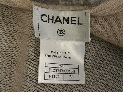 CHANEL P12374v00538 Logo Cashmere Short Sleeve Shirt Cardigan Size 36