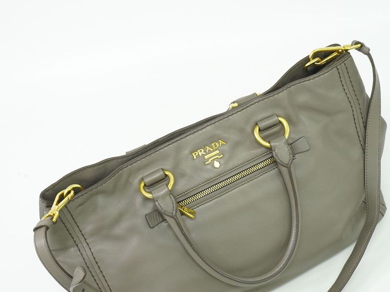 Authentic Prada Leather 2WAY Shoulder Bag Handbag Gray Bn2103 Bag Pre-owned