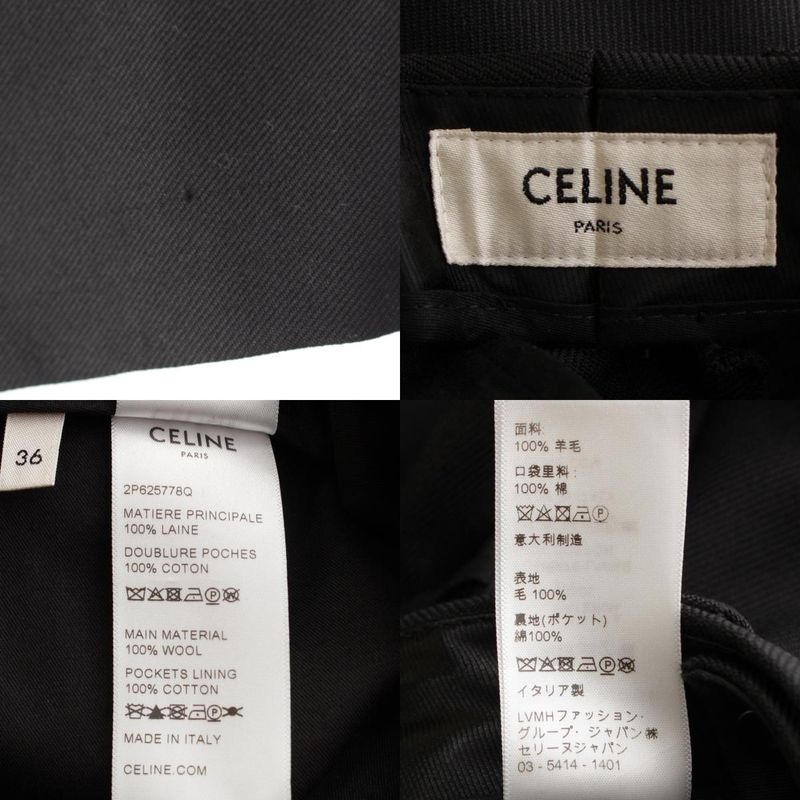 Celine 24 Taillat Pants Wool Tuck Wide Slacks Pants Bottoms 2p625778q Black 36
