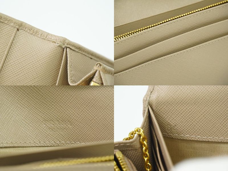 Authentic Prada Leather Long Wallet Long Wallet Pink Beige Wallet Pre-owned
