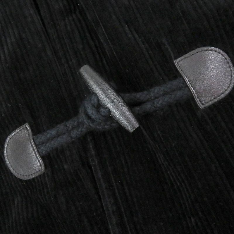 Saint Laurent Paris 529578 Chinstrap Lined Mouton Corduroy Duffle Coat Black 44