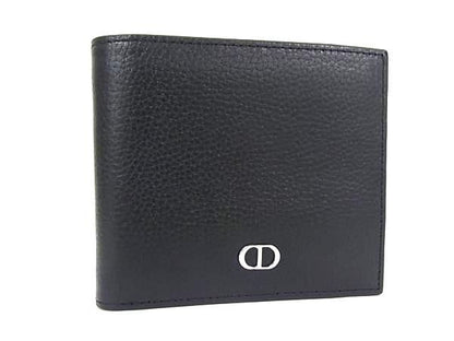 Christian Dior CD Logo Leather Fold Wallet Black Fj2825