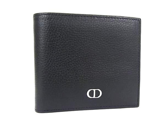 Christian Dior CD Logo Leather Fold Wallet Black Fj2825