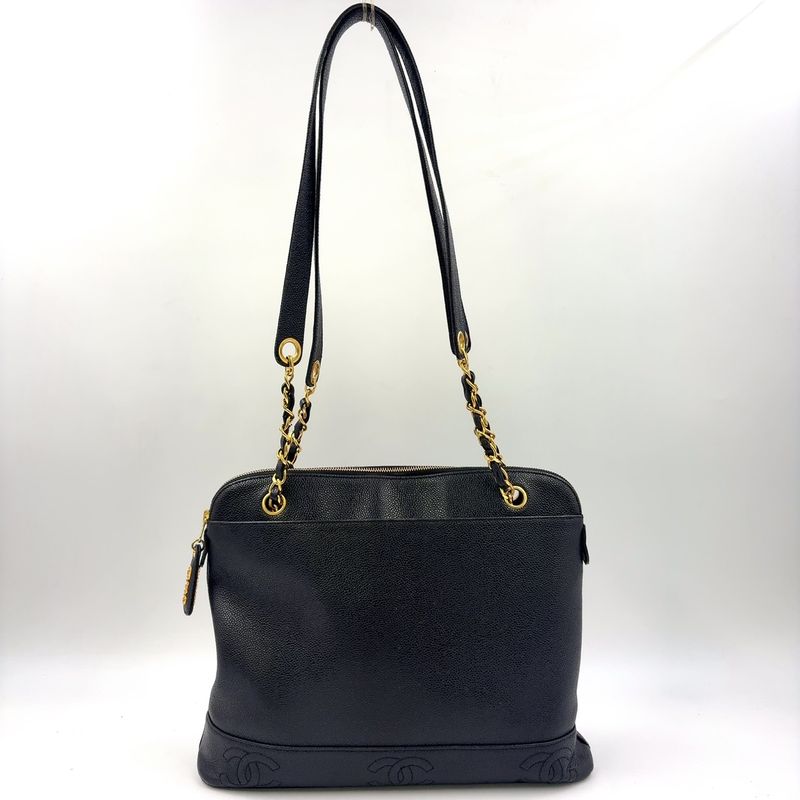 Chanel Triple Coco Mark Serial No 4 Series Chain Shoulder Bag Caviar Skin Black