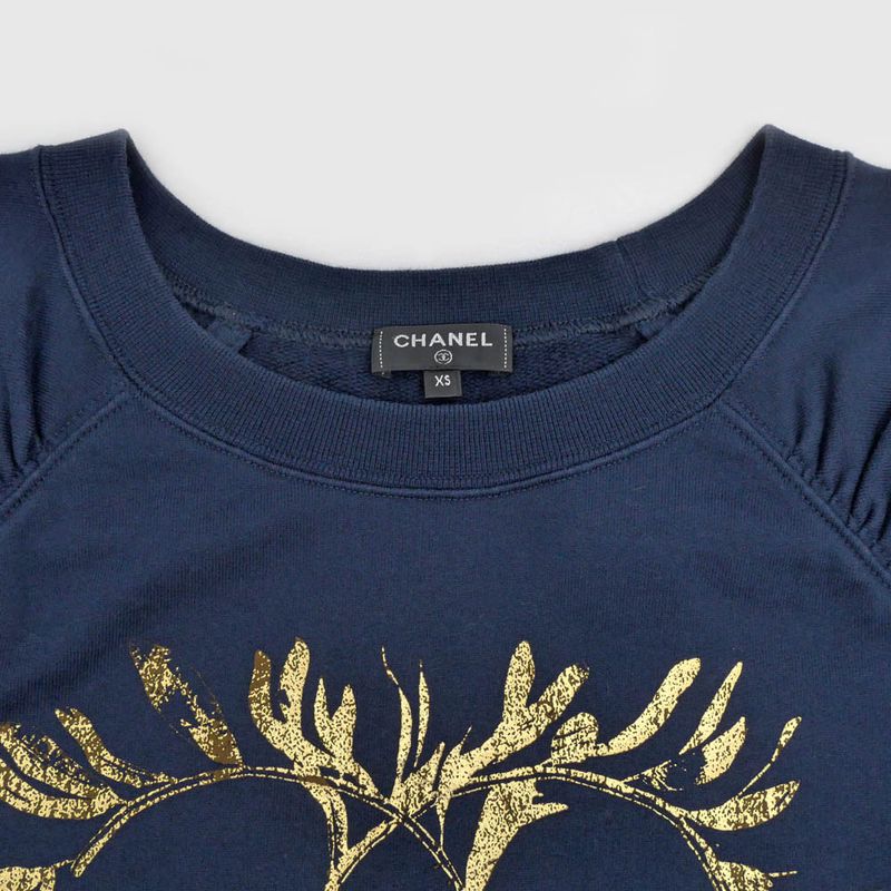 Chanel Short Sleeve Cut And Sew - P57840k07626 Size XS Coco Mark Navy -