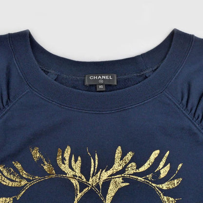Chanel Short Sleeve Cut And Sew - P57840k07626 Size XS Coco Mark Navy -