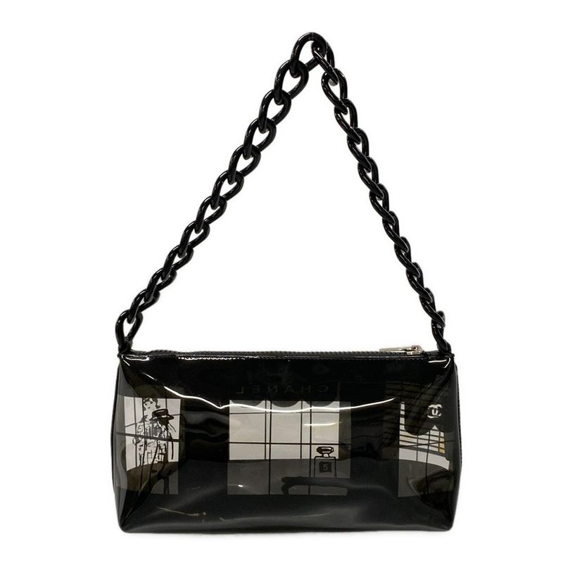Chanel Shoulder Bag Window Line Clear X Black Plastic Chain Shoulder