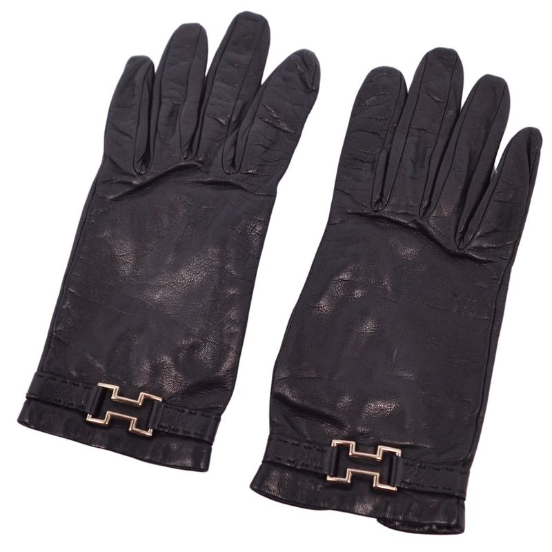 Hermes Gloves H Logo Lamb Leather Women's H