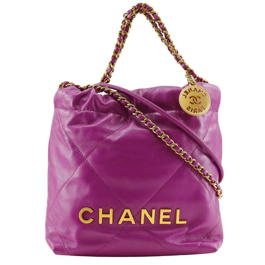 Chanel 22 Mini Bag 2WAY Handbag As3980 Calf Purple Ladies Shoulder Bag