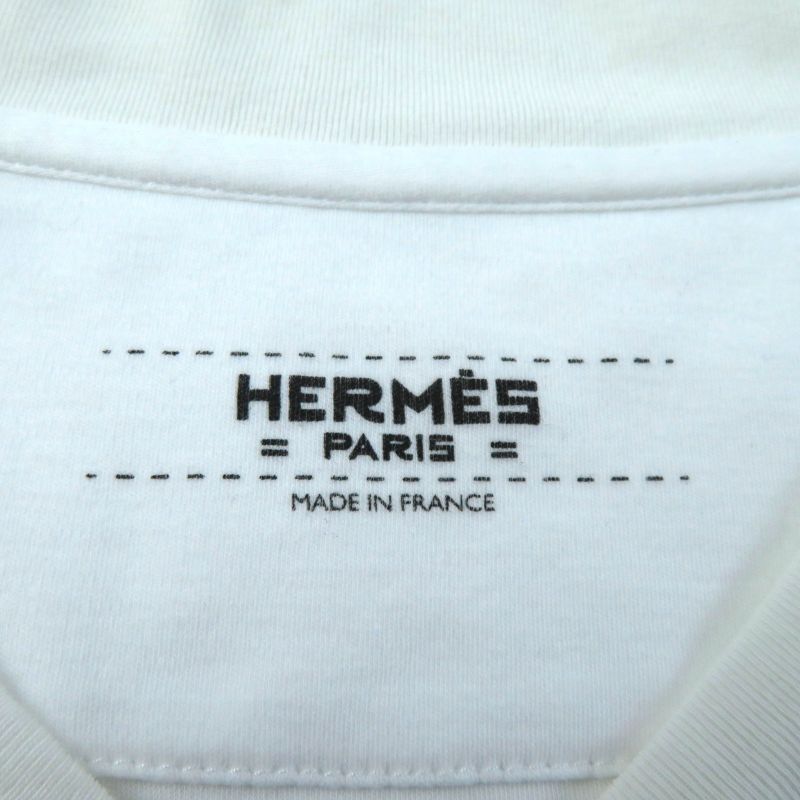Hermes 100% Cotton Boat Neck Short Sleeves Embroidered T-shirt With Pockets