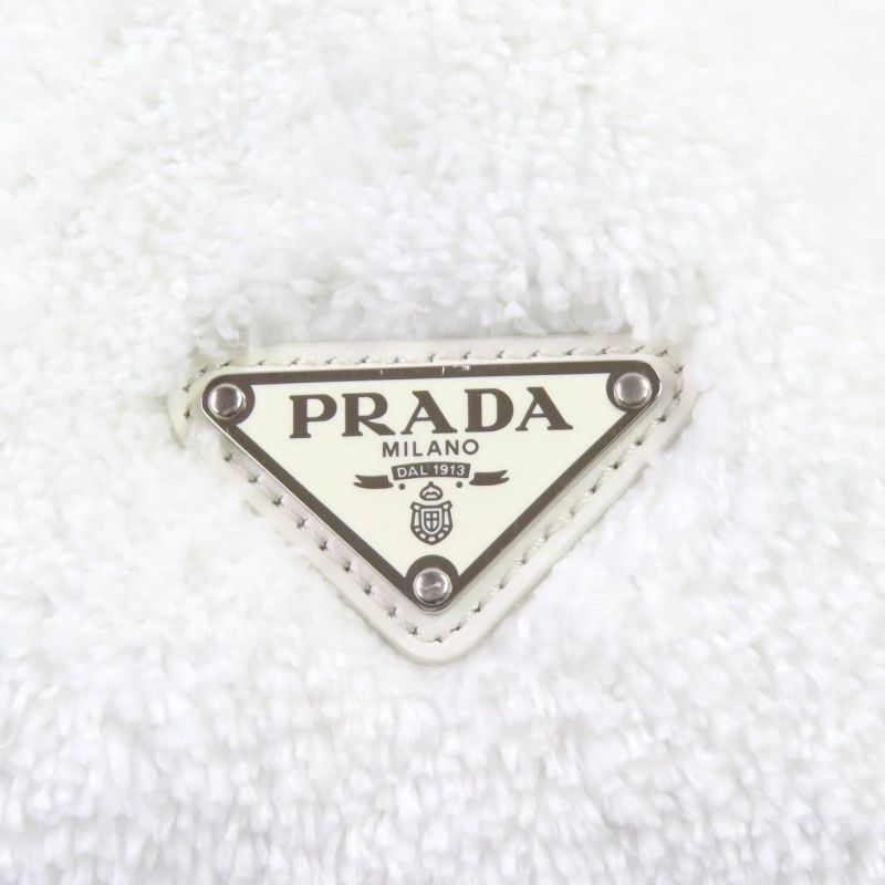 Prada 1bg130 Spugna Polyester Cowhide Triangle Logo Soft Terry Leta Ring Logo