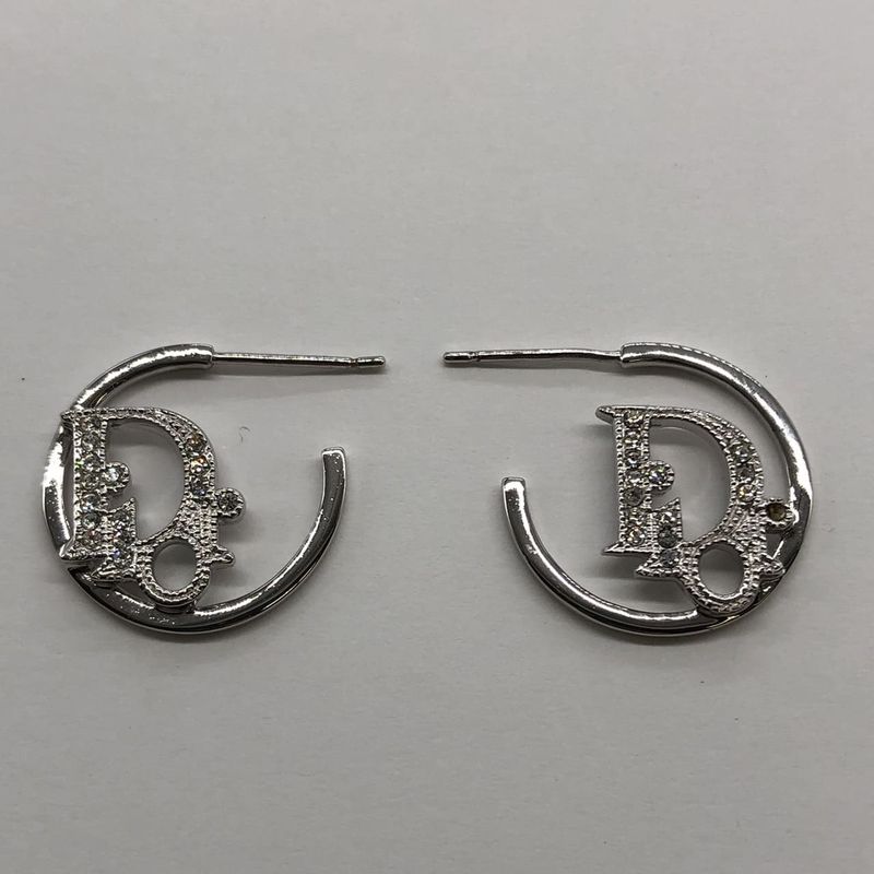 Dior Christian Dior Rhinestone Hoop Earrings Silver Ladies Men Fashion Vintage