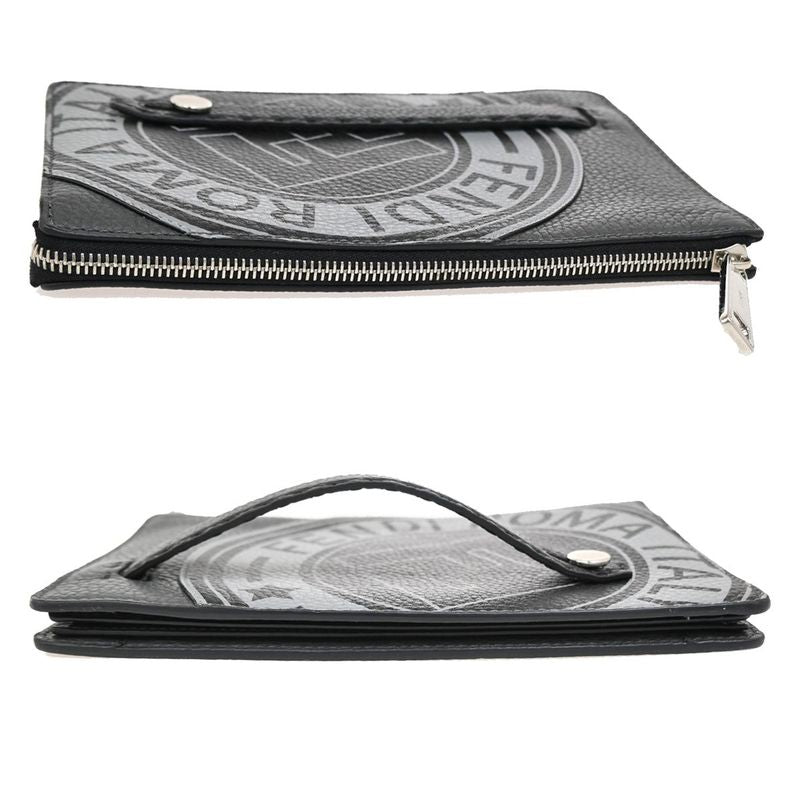 Fendi Clutch Bag Wallet Logo Leather Black Gray 31ka780