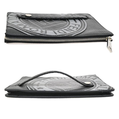 Fendi Clutch Bag Wallet Logo Leather Black Gray 31ka780
