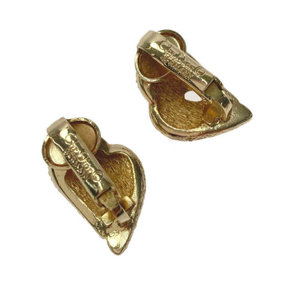 Christian Dior Heart Motif Rhinestone Gold GP Earring
