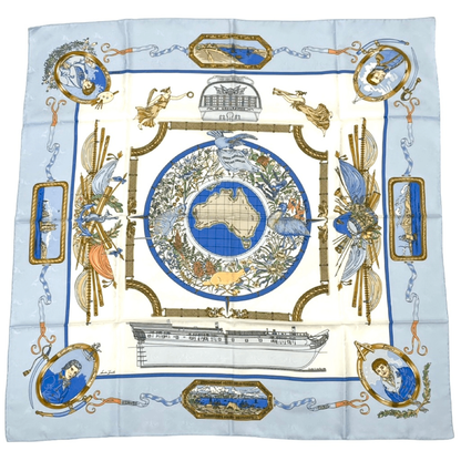 Hermes Carre 90 LE Geographe Geographer Blue And Multicolor 100% Silk