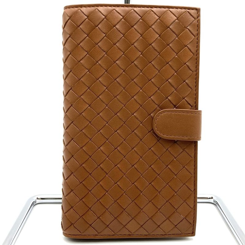 Bottega Veneta Intrecciato Foldable Wallet Brown Leather Men Women Fashion