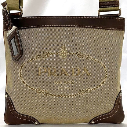 Prada Shoulder Bag Beige Brown Bt0536 Excellent Condition Jacquard
