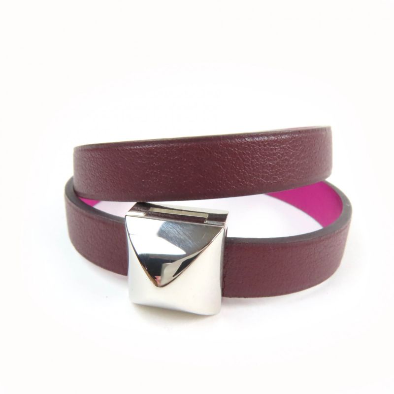 Hermes Medor Infini Dubretour Bracelet Leather Silver Hardware Bangle Purple T3