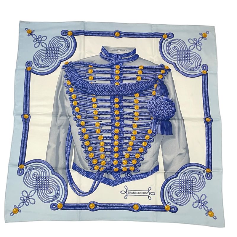 Hermes Carre 90 Brandebourgs Brandenburg Decor Scarf Silk Blue
