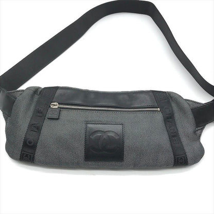 Chanel CC Logo Sports Waist Body Shoulder Bag Black Lame