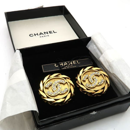 Chanel Earring Vintage GP Rhinestone Coco Mark Diameter Approx 3cm (1.18in)