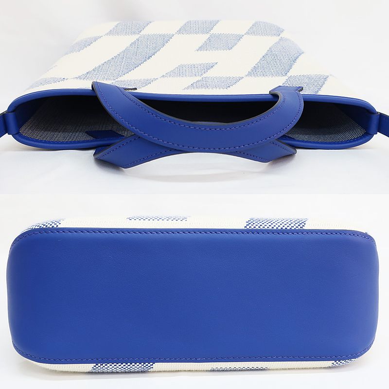 Hermes Ambie PM Handbag Shoulder Bag 2WAY Blue-white U Stamp Canvas