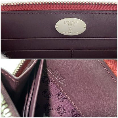 Loewe Round Zipper Long Wallet Pink Red Anagram Wallet