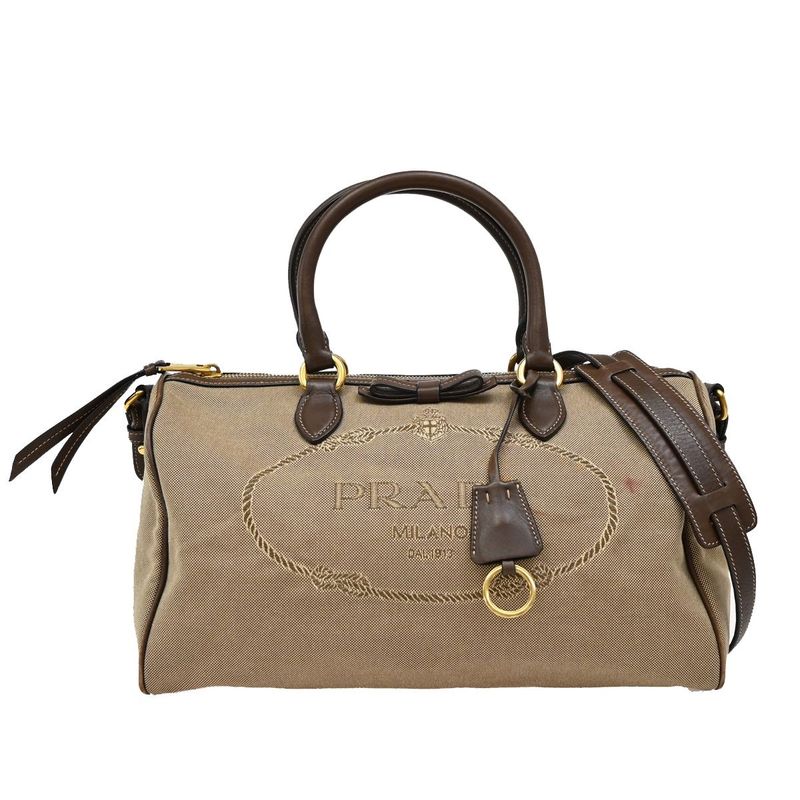 Prada Shoulder Hand Bag 2way Canvas Leather Brown 31ka941
