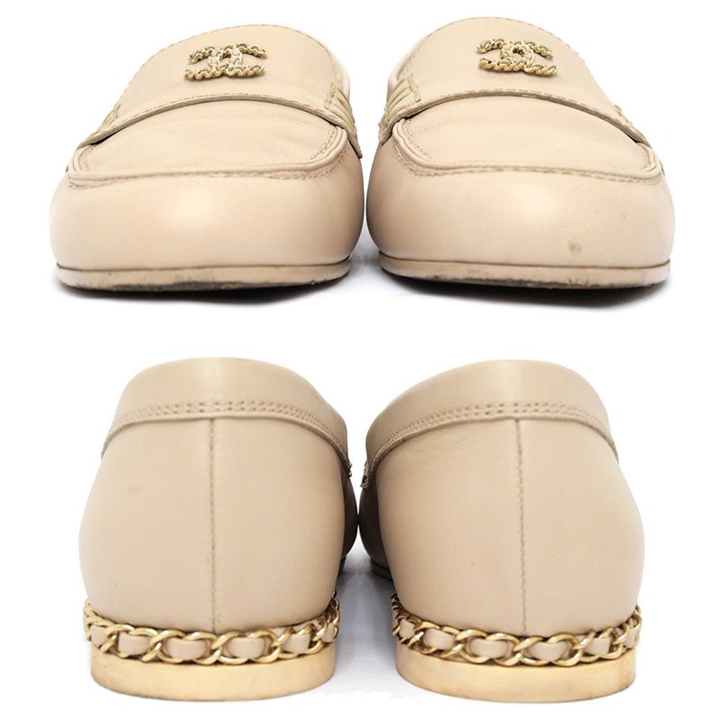 Chanel Loafers G35067 X53055 Oh875 Coco Mark Beige Gold Hardware Chain