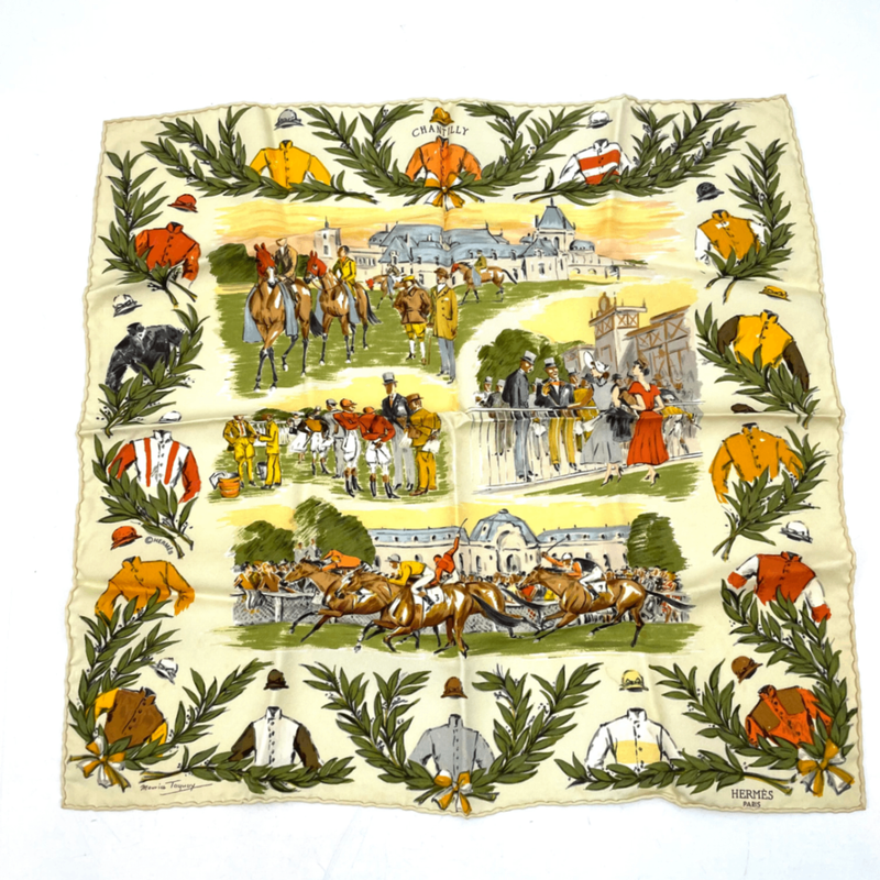 Hermes Scarf Chantilly Racetrack Silk White And Multicolor