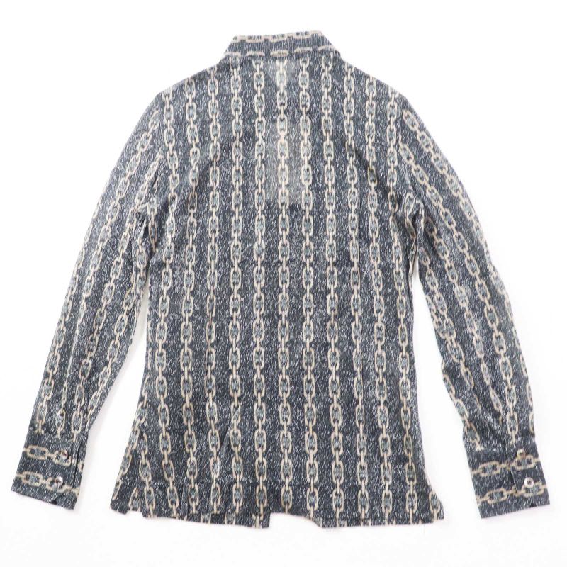 Celine Rare Old Celine Triomphe Chain Pattern Lame Long Sleeve Shirt Black