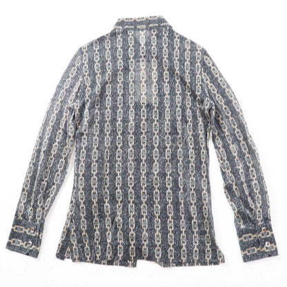 Celine Rare Old Celine Triomphe Chain Pattern Lame Long Sleeve Shirt Black